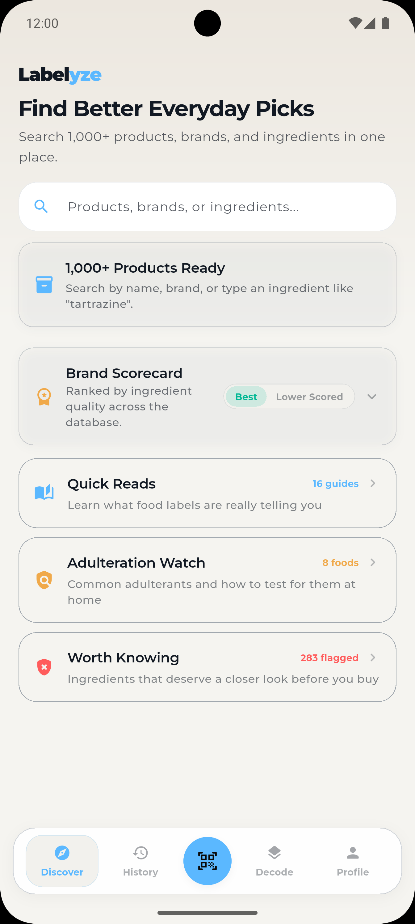 Discover screen