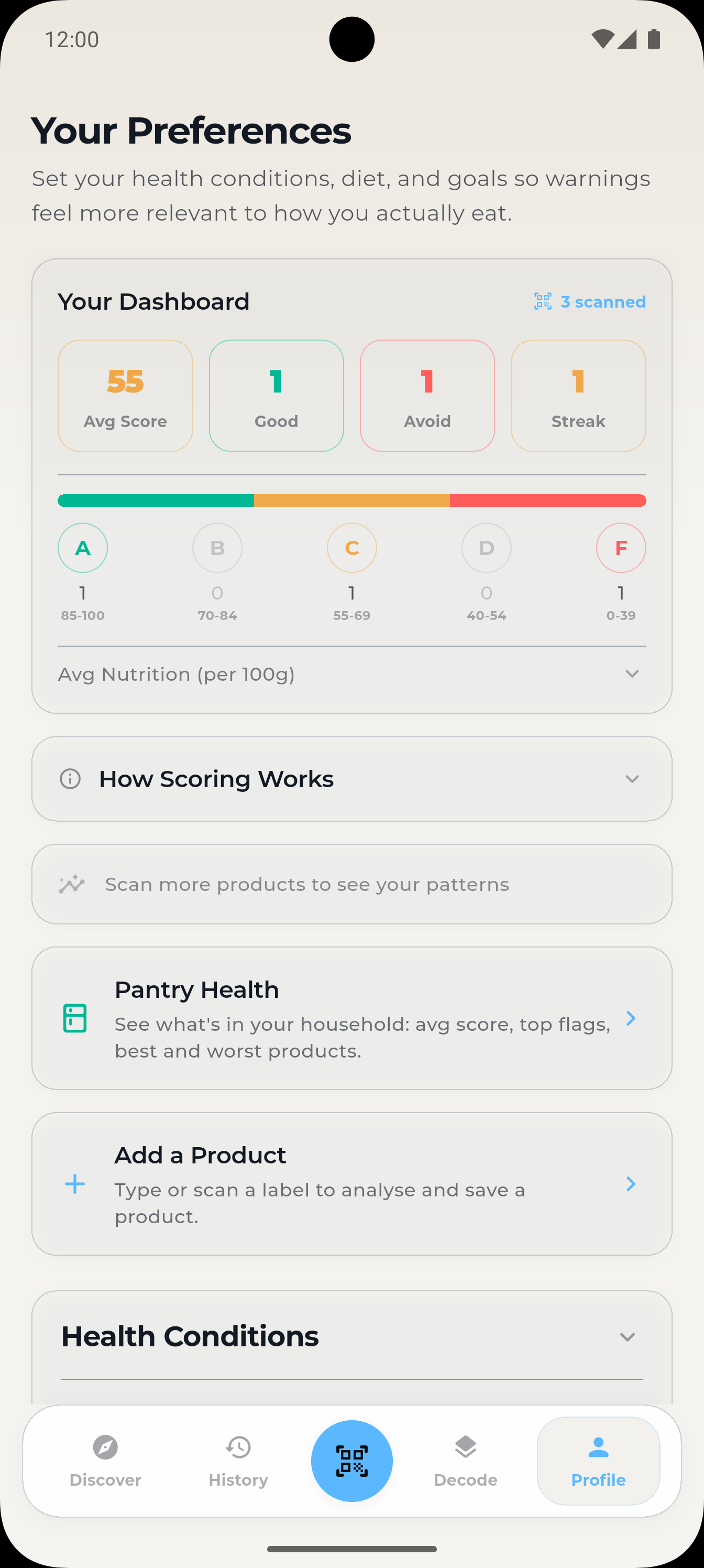 Profile screen